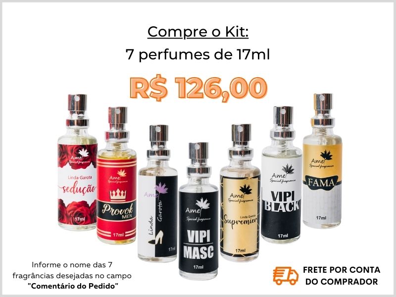 Kit com 7 perfumes de 17ml + site + loja virtual Amei Cosmticos
