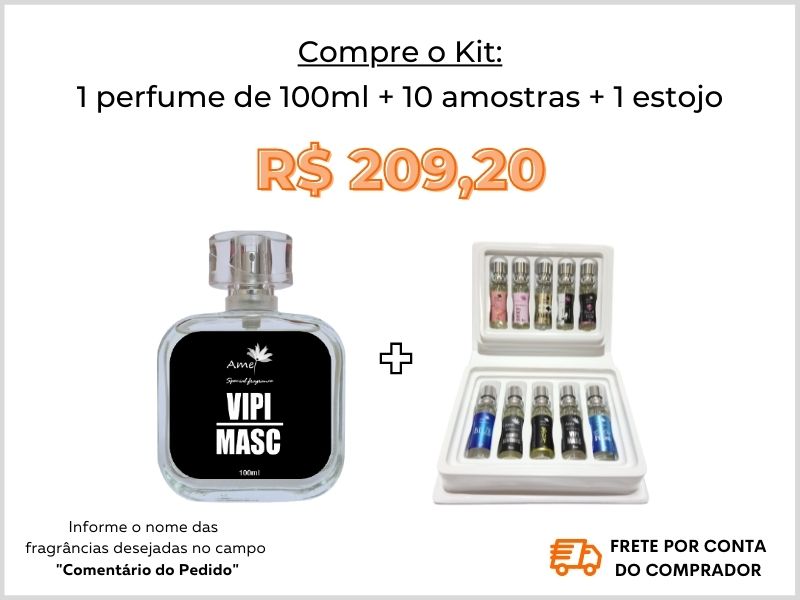 Kit com 1 perfume de 100ml + 1 estojo + 10 amostras + site + loja virtual Amei Cosmticos